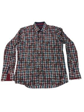 Barabas Plaid Paisley Button Up Shirt Long‎ Sleeve Mercerized Cotton Y2K Medium